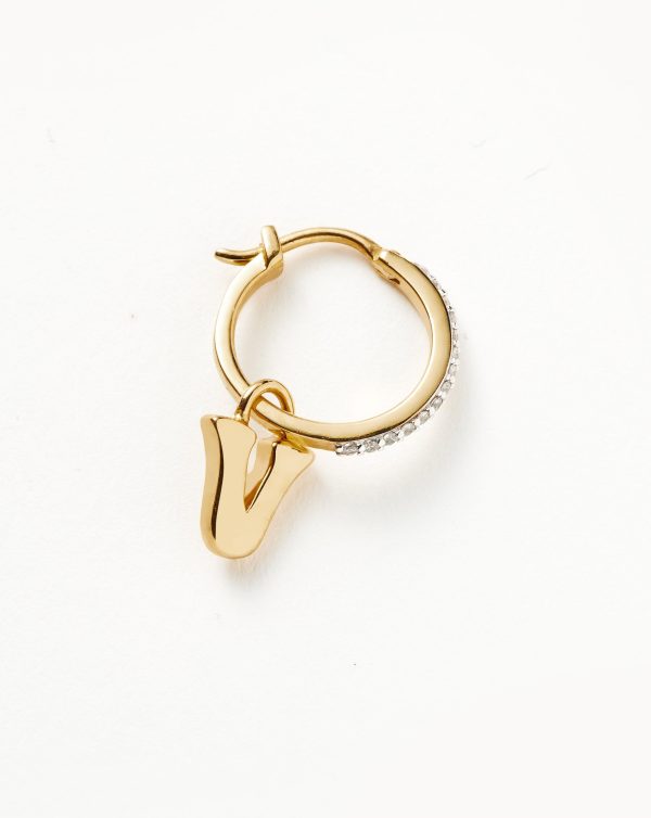 Initial Single Charm Hoop Earring - Initial V | 18ct Gold Vermeil - 图片 2