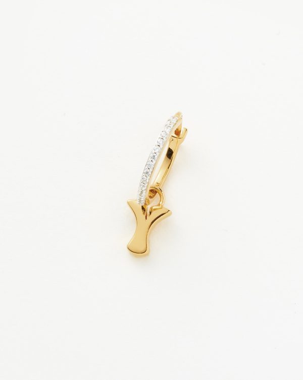 Initial Single Charm Hoop Earring - Initial Y | 18ct Gold Vermeil