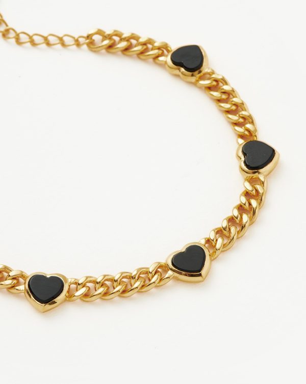 Jelly Heart Gemstone Charm Bracelet | 18ct Gold Plated/Black Onyx - 图片 4