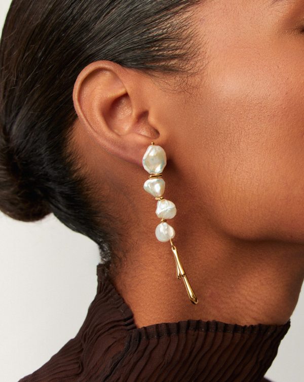 Keshi Pearl Sculptural Drop Earrings | 18ct Gold Plated/Pearl - 图片 2