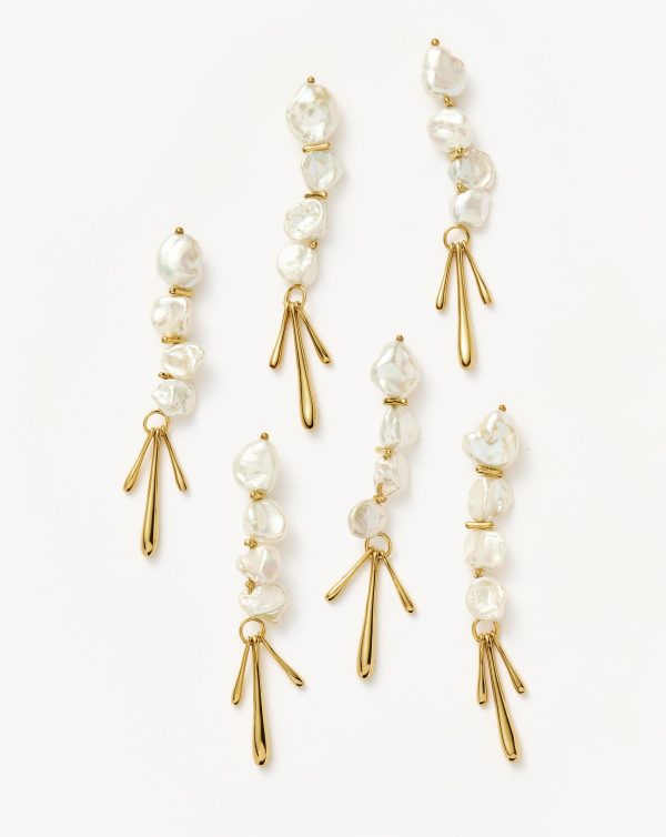 Keshi Pearl Sculptural Drop Earrings | 18ct Gold Plated/Pearl - 图片 4