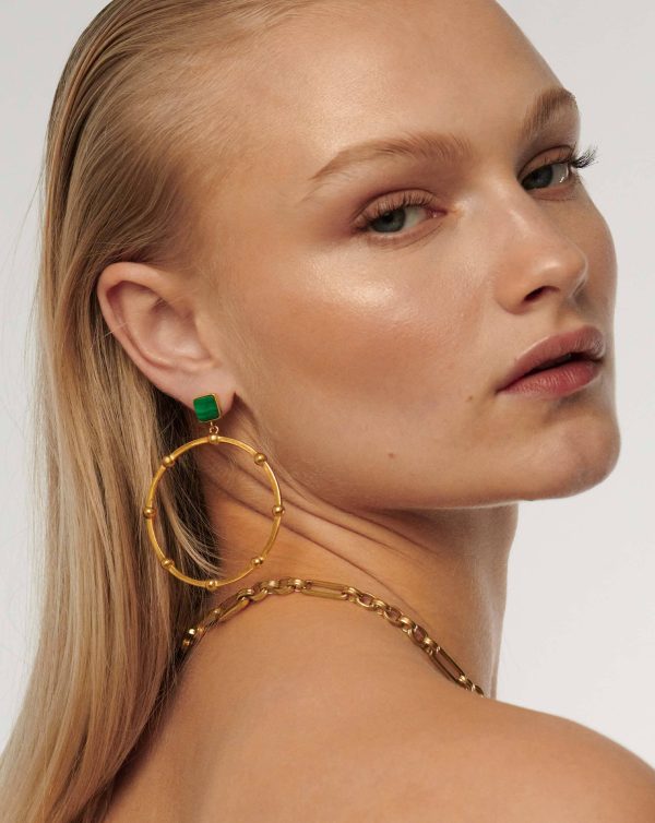 Lucy Williams Malachite Hoop Earrings | 18ct Gold Plated/Malachite - 图片 2