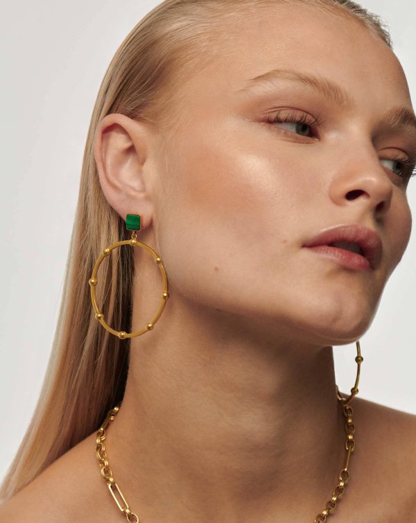 Lucy Williams Malachite Hoop Earrings | 18ct Gold Plated/Malachite - 图片 3