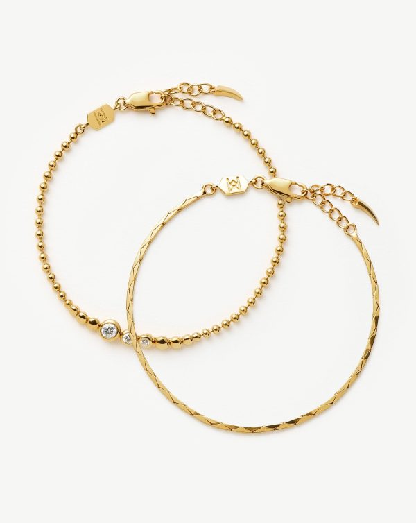 Lucy Williams Snake Chain & Beaded Bracelet Set | 18ct Gold Vermeil