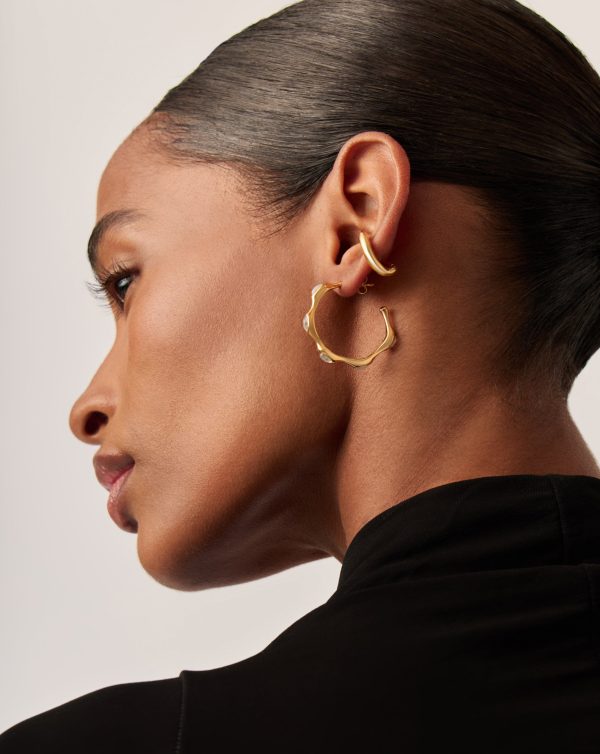 Magma Gemstone Medium Hoop Earrings | 18ct Recycled Gold Plated on Recycled Sterling Silver - 图片 3