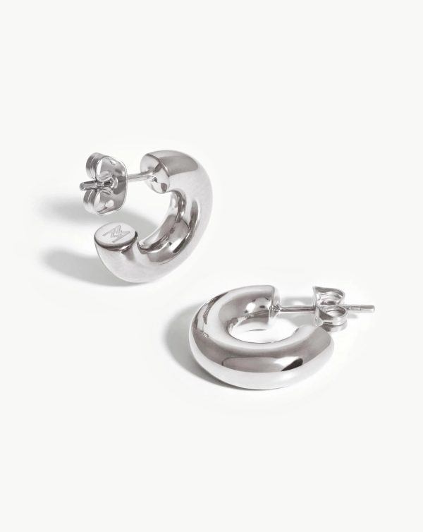 Chubby Tunnel Small Hoop Earrings  | Silver Plated