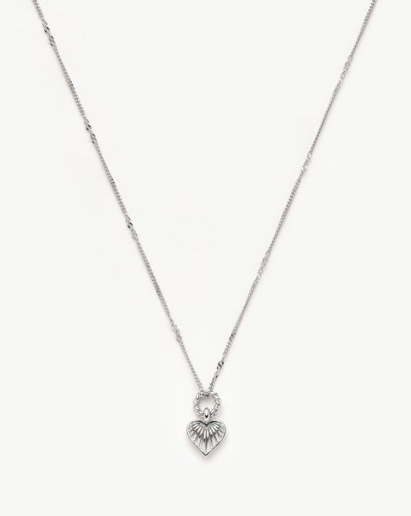 Mini Ridge Heart Charm Pendant Necklace | Sterling Silver