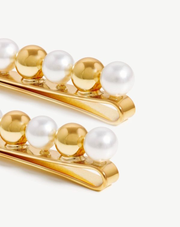 Mini Sphere Beaded Hair Clip | 18ct Gold Plated/Faux Pearl - 图片 4