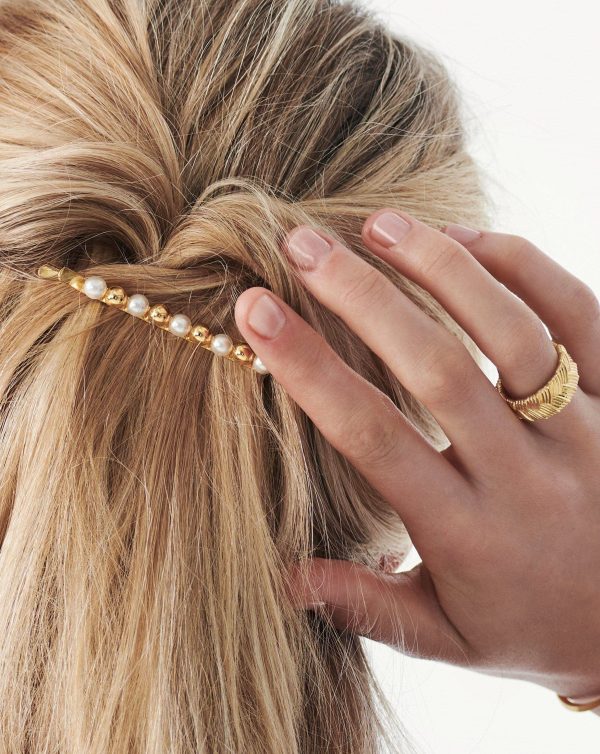 Mini Sphere Beaded Hair Clip | 18ct Gold Plated/Faux Pearl - 图片 3