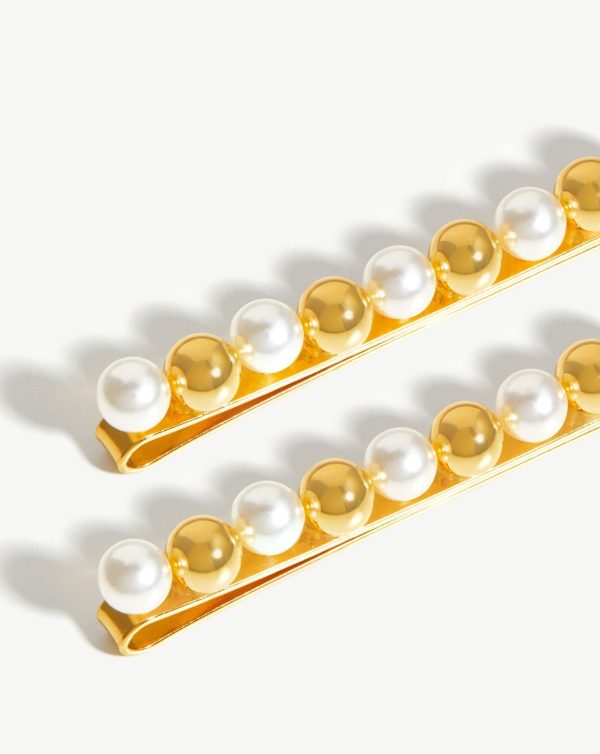 Mini Sphere Beaded Hair Clip Set | 18ct Gold Plated/Faux Pearl - 图片 3