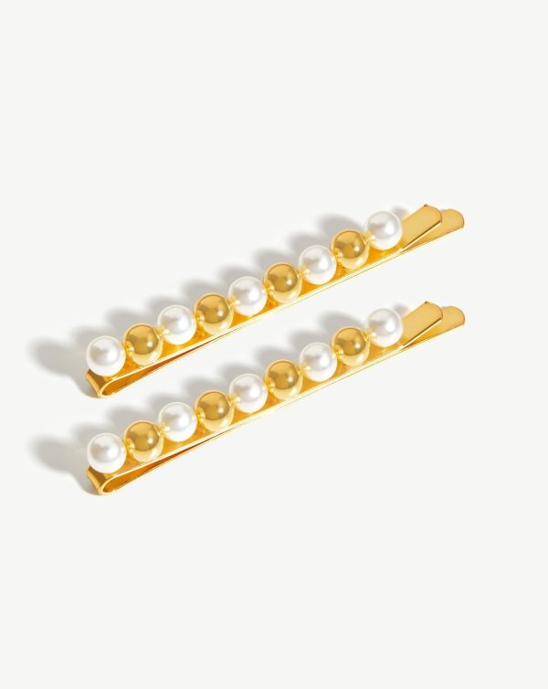 Mini Sphere Beaded Hair Clip Set | 18ct Gold Plated/Faux Pearl