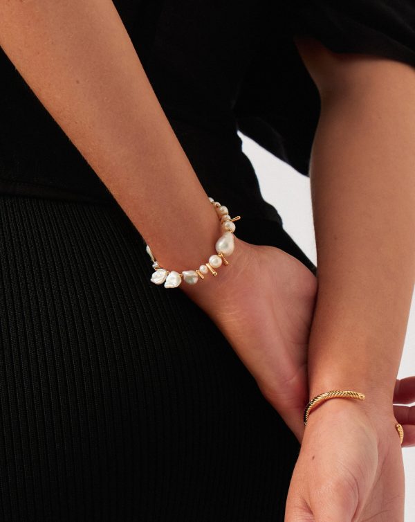 Mixed Pearl Statement Beaded Bracelet | 18ct Gold Plated/Pearl - 图片 2