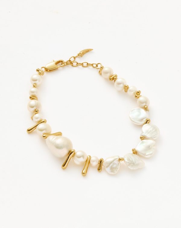 Mixed Pearl Statement Beaded Bracelet | 18ct Gold Plated/Pearl - 图片 5