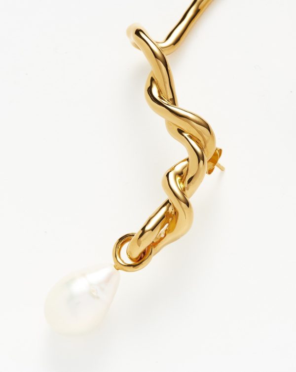 Molten Baroque Pearl Twisted Drop Ear Cuff | 18ct Gold Plated/Pearl - 图片 4