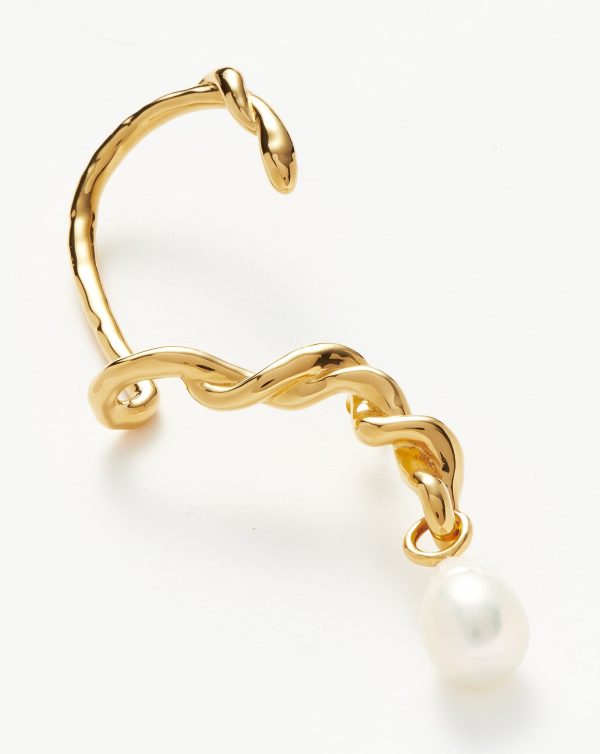 Molten Baroque Pearl Twisted Drop Ear Cuff | 18ct Gold Plated/Pearl