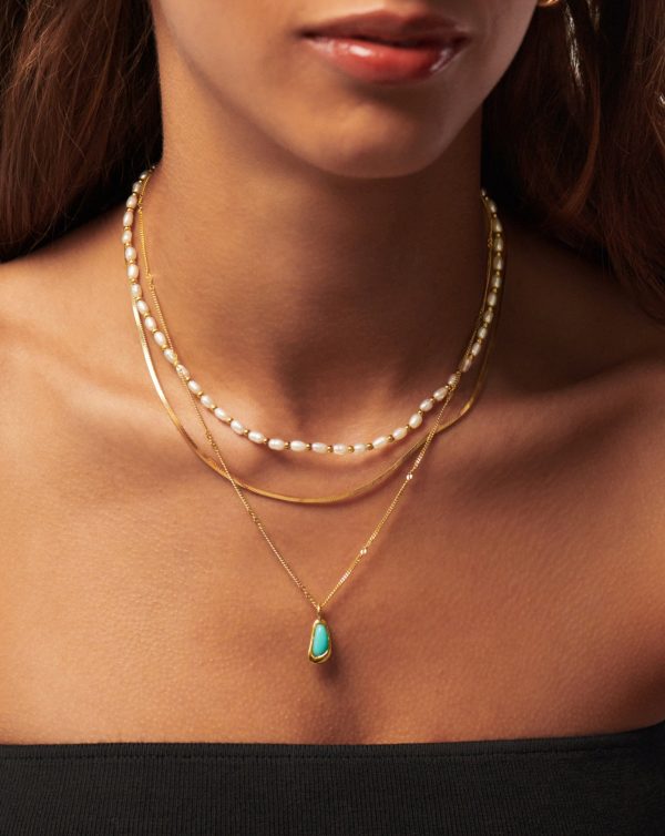 Molten Gemstone Bean Pendant Necklace | 18ct Gold Vermeil/Turquoise - 图片 2