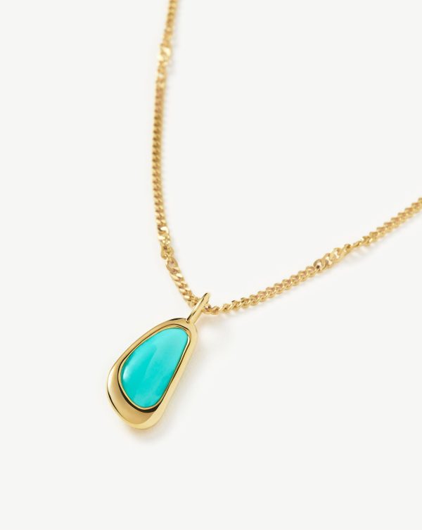 Molten Gemstone Bean Pendant Necklace | 18ct Gold Vermeil/Turquoise - 图片 4