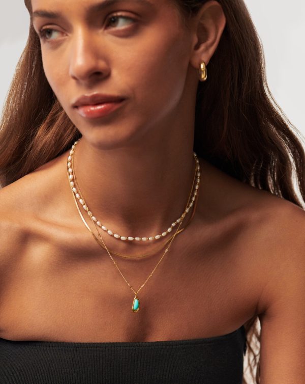 Molten Gemstone Bean Pendant Necklace | 18ct Gold Vermeil/Turquoise - 图片 3