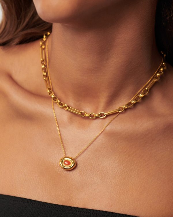 Molten Gemstone Doughnut Pendant Necklace | 18ct Gold Vermeil/Orange Chalcedony - 图片 3