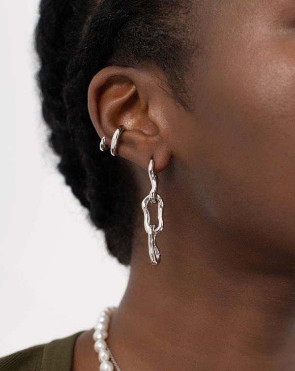 Molten Ovate Mismatch Hoop Earrings - 图片 2