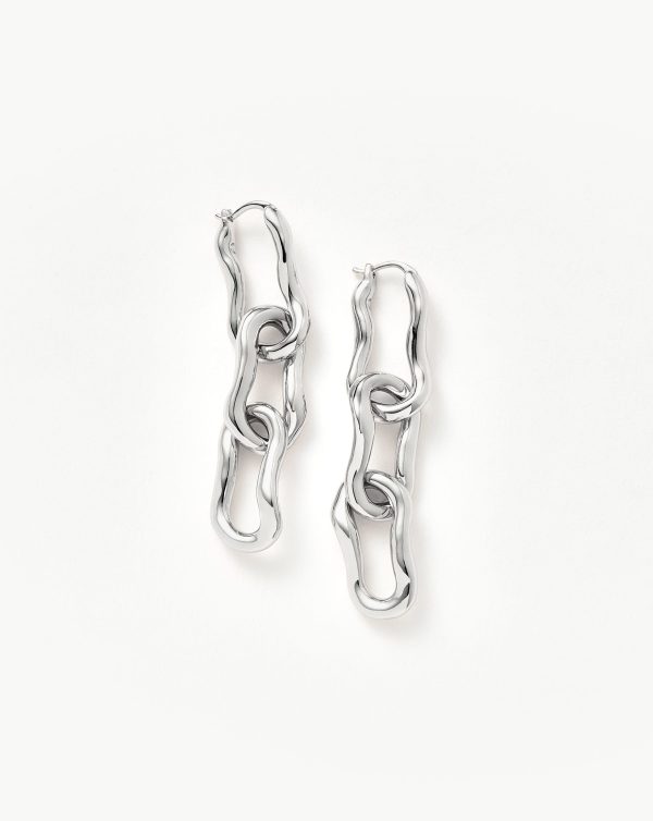 Molten Ovate Triple Drop Earrings | Rhodium Plating on Brass