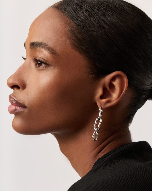 Molten Ovate Triple Drop Earrings | Rhodium Plating on Brass - 图片 2