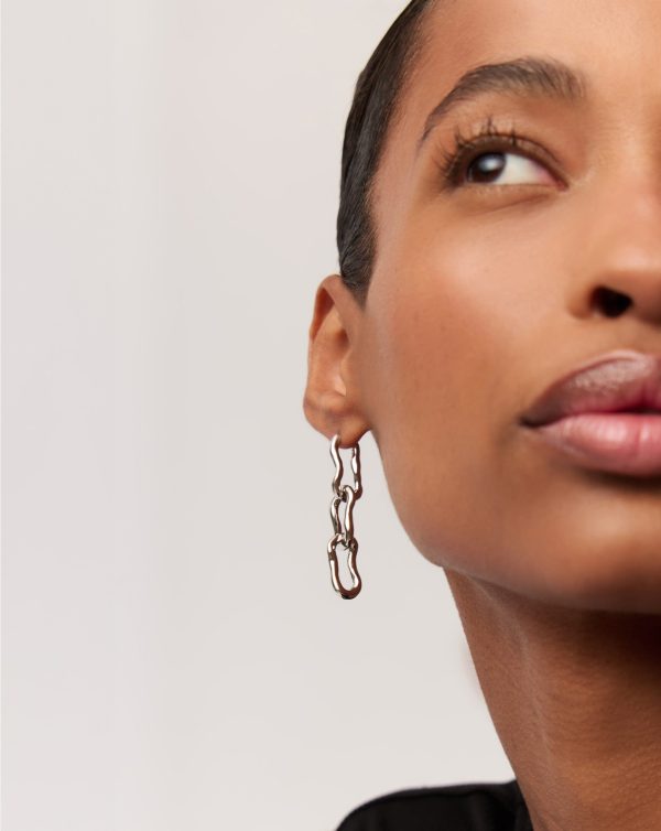 Molten Ovate Triple Drop Earrings | Rhodium Plating on Brass - 图片 3