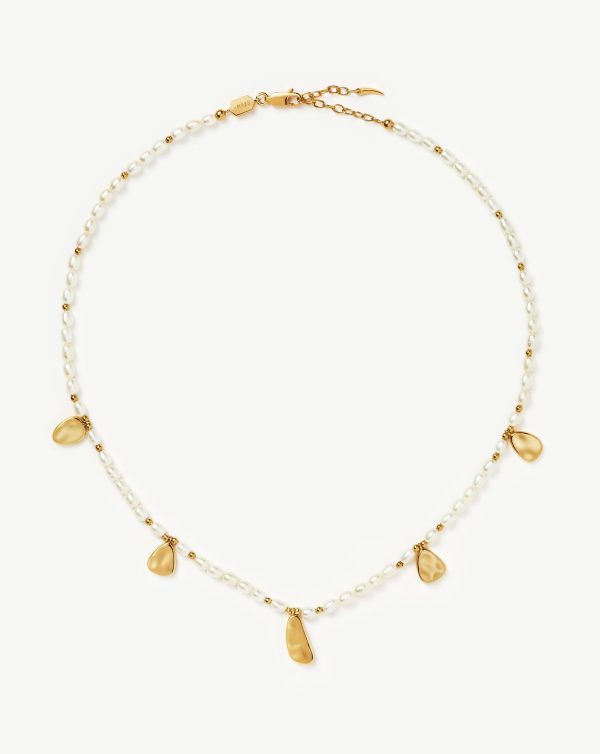 Molten Seed Pearl Hammered Charm Necklace | 18ct Gold Plated/Pearl