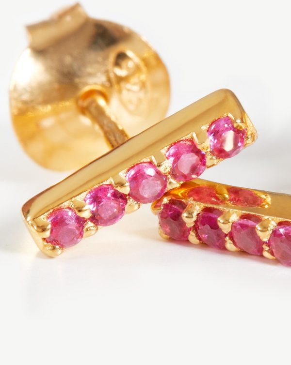 Pave Bar Stud Earrings | 18ct Gold Vermeil/Pink Pave - 图片 4