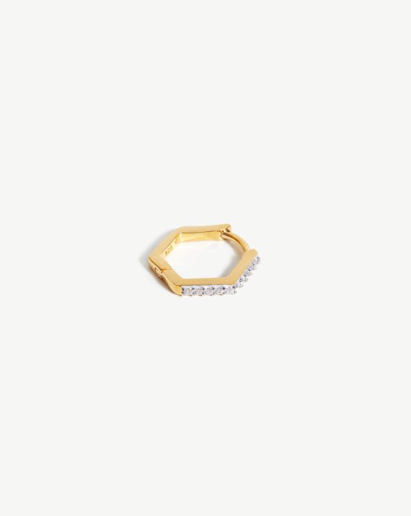 Pave Single Hex Huggie | 18ct Gold Vermeil/Cubic Zirconia - 图片 4