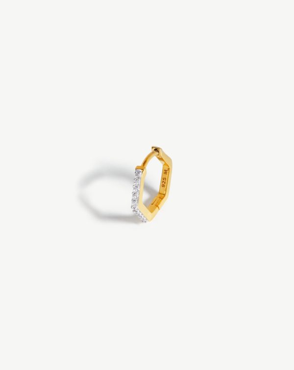 Pave Single Hex Huggie | 18ct Gold Vermeil/Cubic Zirconia