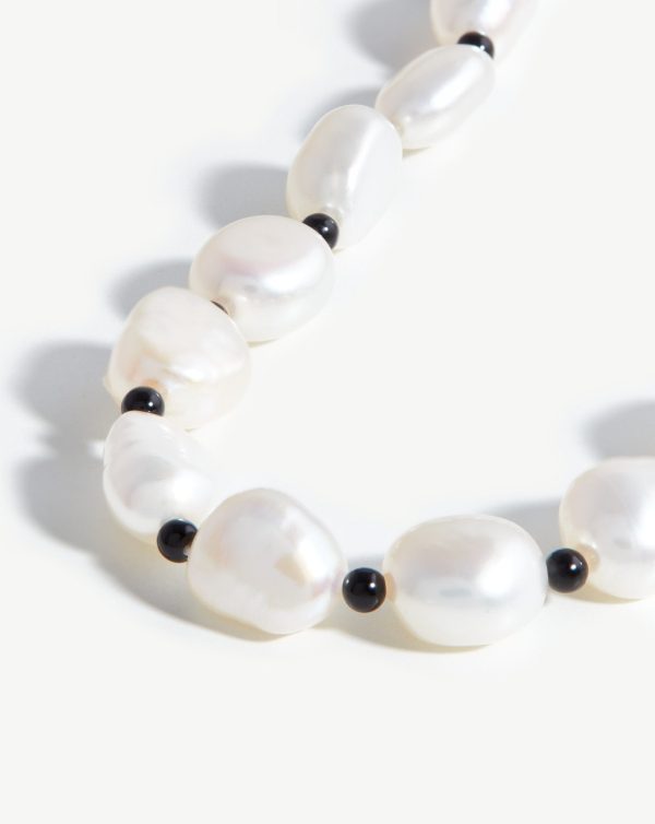 Pearl Beaded Gemstone Bracelet | 18ct Gold Plated/Pearl & Black Onyx - 图片 4