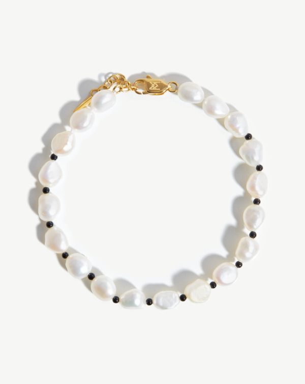 Pearl Beaded Gemstone Bracelet | 18ct Gold Plated/Pearl & Black Onyx