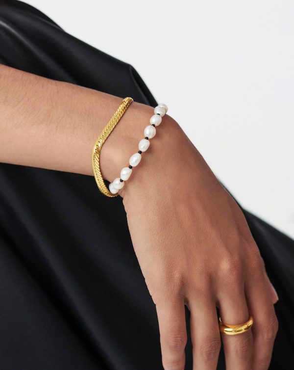 Pearl Beaded Gemstone Bracelet | 18ct Gold Plated/Pearl & Black Onyx - 图片 2