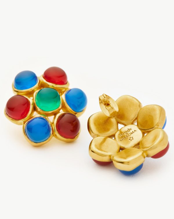 Rouje Josie Gemstone Oversized Stud Earrings | 18ct Gold Plated - 图片 4