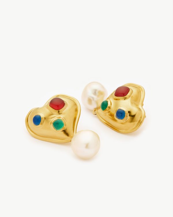 Rouje Marisa Heart Pearl Stud Earrings | 18ct Gold Plated - 图片 3