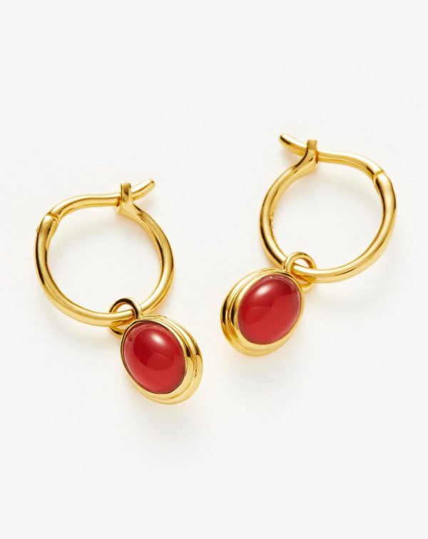 Savi Gemstone Charm Mini Hoop Earrings | 18ct Gold Vermeil/Red Chalcedony - 图片 4