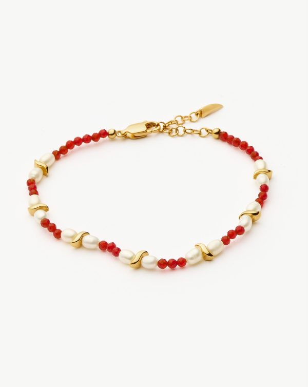 Savi Seed Pearl Beaded Bracelet | Red Quartz & Pearl - 图片 4