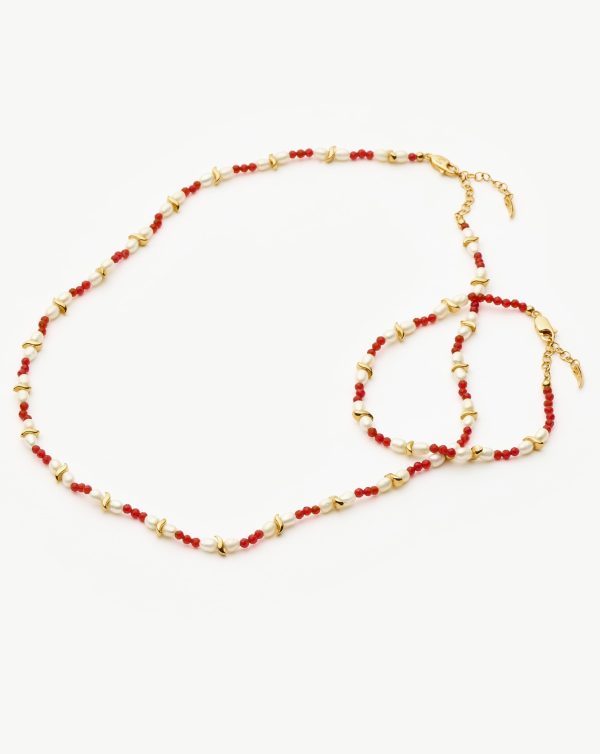 Savi Seed Pearl Beaded Bracelet | Red Quartz & Pearl - 图片 5