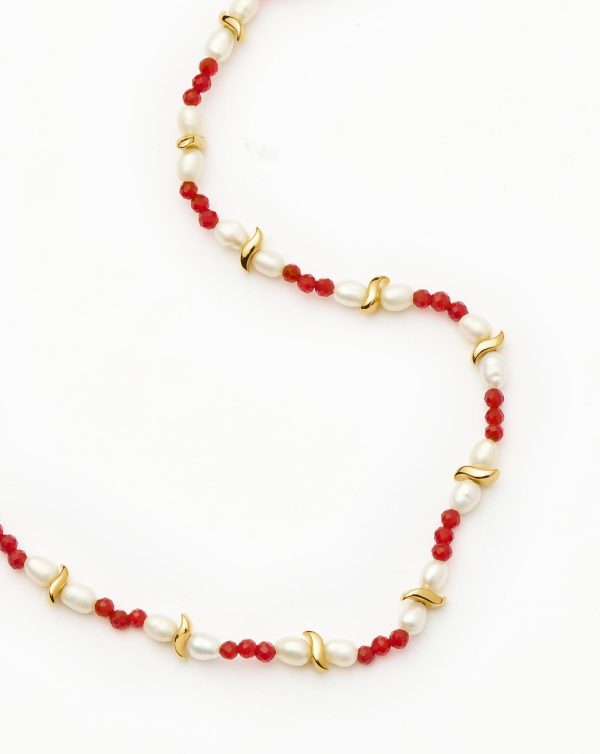 Savi Seed Pearl Beaded Necklace | Red Quartz & Pearl - 图片 5