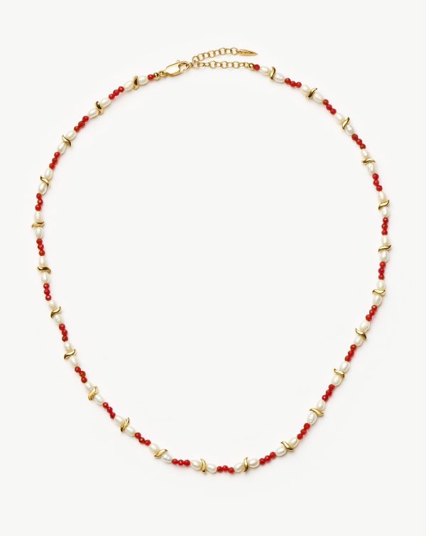 Savi Seed Pearl Beaded Necklace | Red Quartz & Pearl