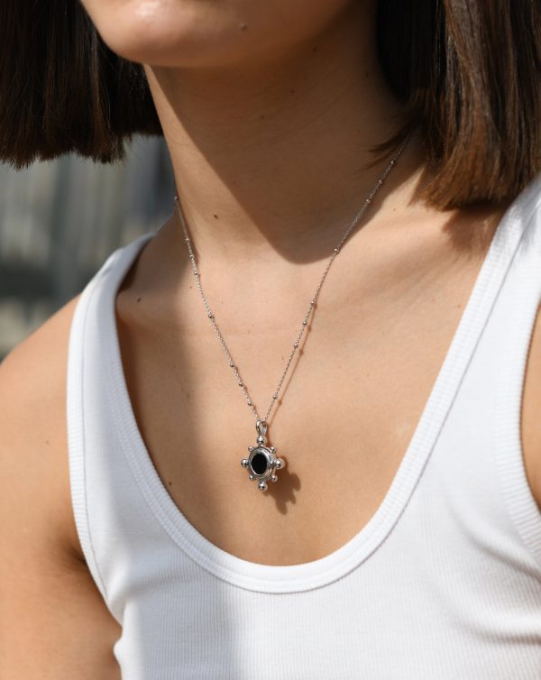 Sphere Round Pendant Necklace | Silver Plated/Black Onyx - 图片 2