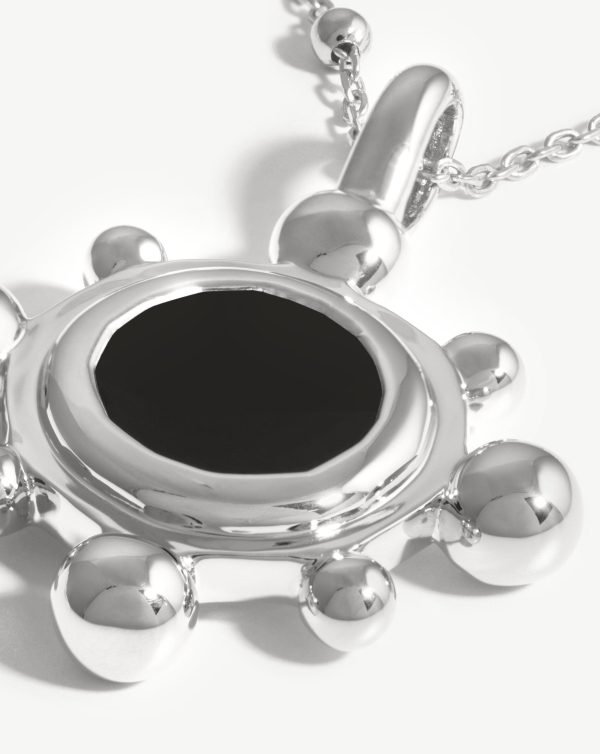 Sphere Round Pendant Necklace | Silver Plated/Black Onyx - 图片 3