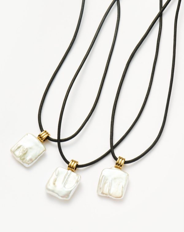 Square Pearl Pendant Cord Necklace | 18ct Gold Vermeil/Pearl - 图片 5