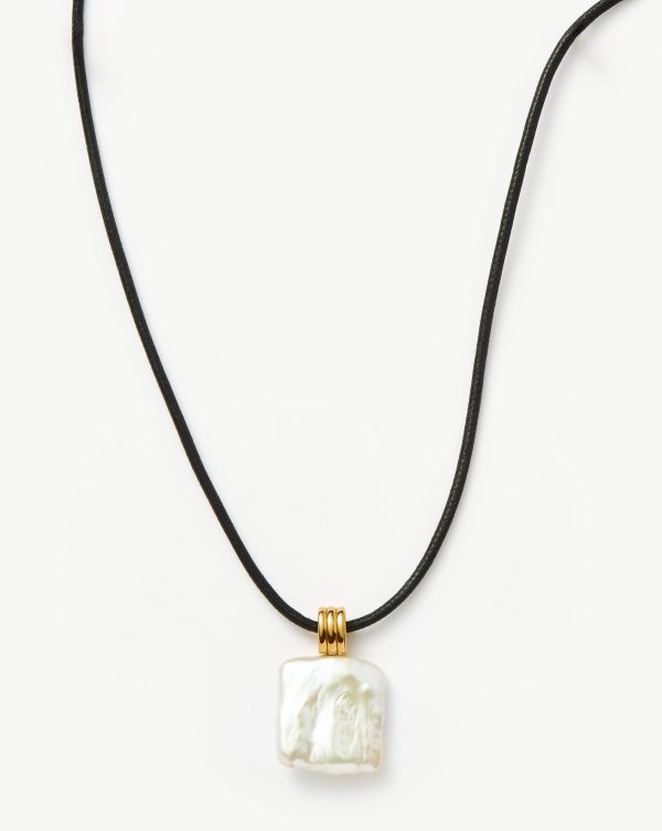 Square Pearl Pendant Cord Necklace | 18ct Gold Vermeil/Pearl