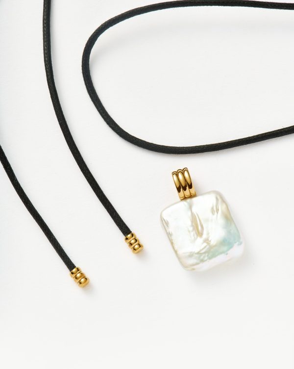 Square Pearl Pendant Cord Necklace | 18ct Gold Vermeil/Pearl - 图片 6