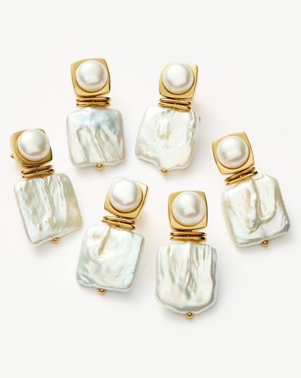 Square Pearl Statement Earrings | 18ct Gold Plated/Pearl - 图片 5