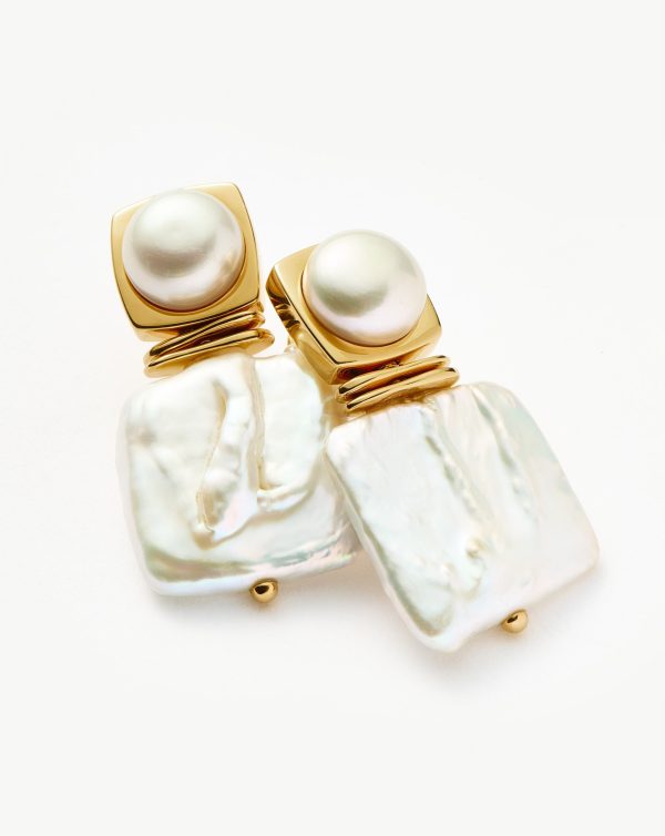 Square Pearl Statement Earrings | 18ct Gold Plated/Pearl - 图片 4