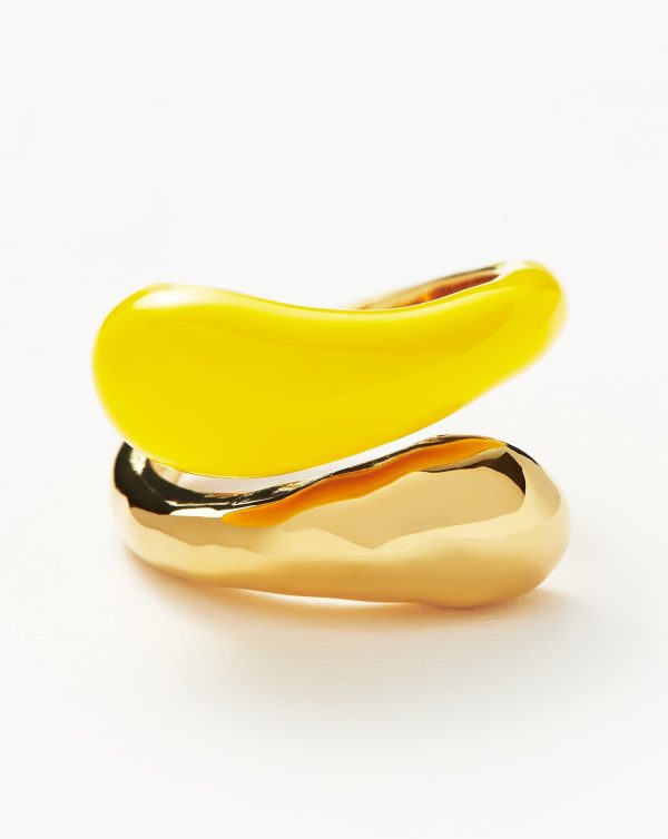 Squiggle Two Tone Enamel Crossover Ring | 18ct Gold Vermeil/Lemon Yellow - 图片 4