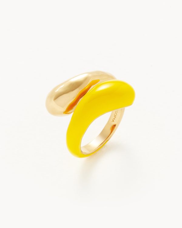 Squiggle Two Tone Enamel Crossover Ring | 18ct Gold Vermeil/Lemon Yellow